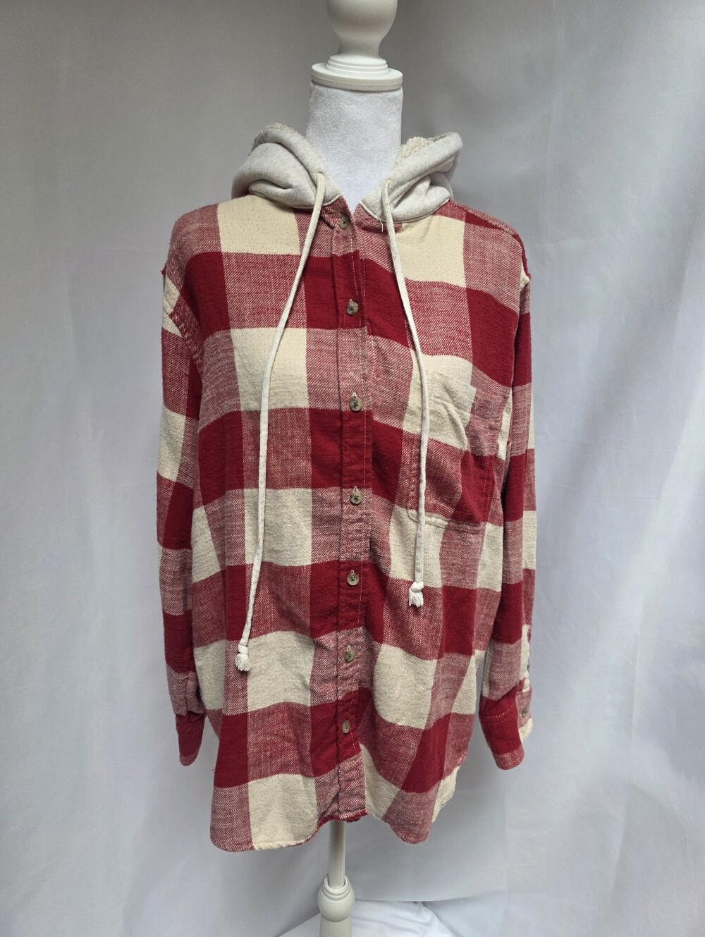 American Eagle Sherpa Hooded Buffalo Plaid Flannel Shirt Jacket M